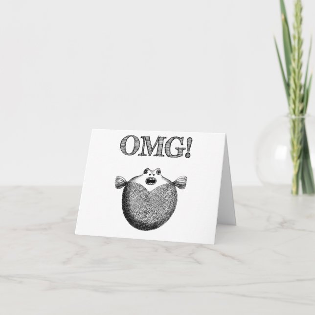 Tarjeta de nota de pescado ilustrado OMG Cute y Gr (Anverso)