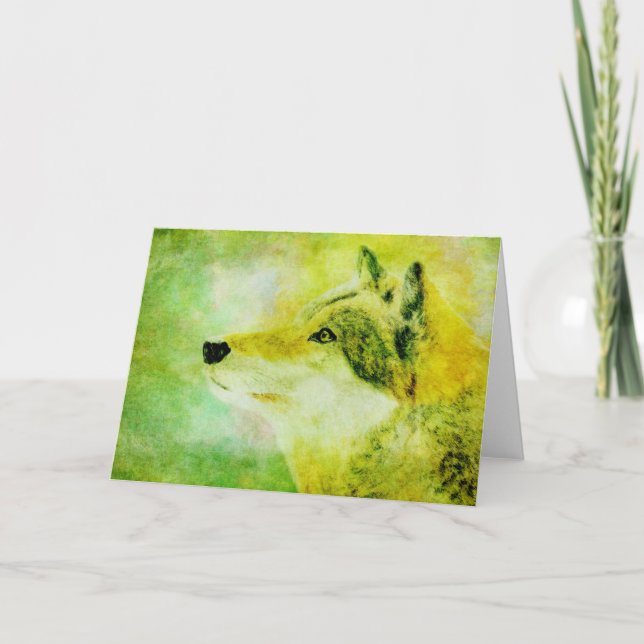Tarjeta de nota de pintura de lobo verde, arte ins (Anverso)