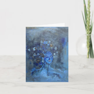 Tarjeta de nota de pintura de mujer azul