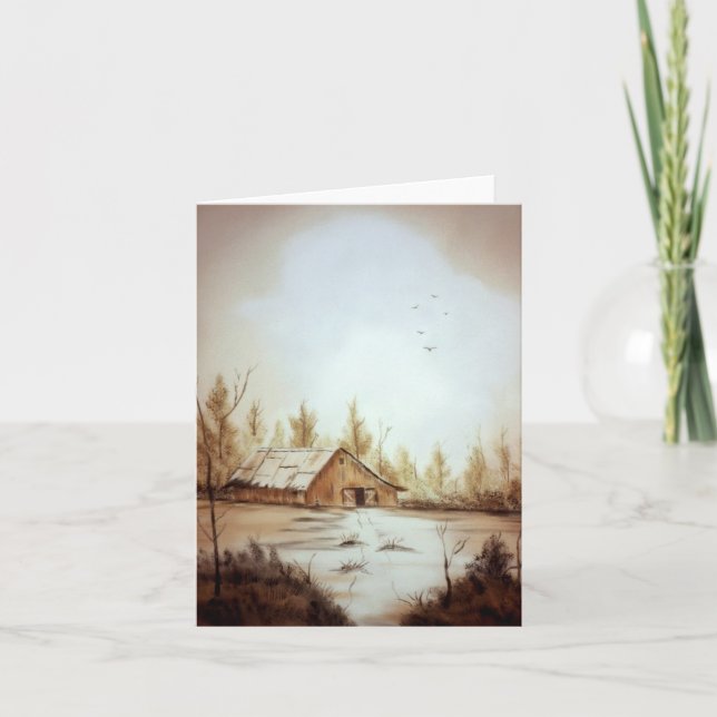 Tarjeta de nota de pintura paisajística de granjas (Anverso)
