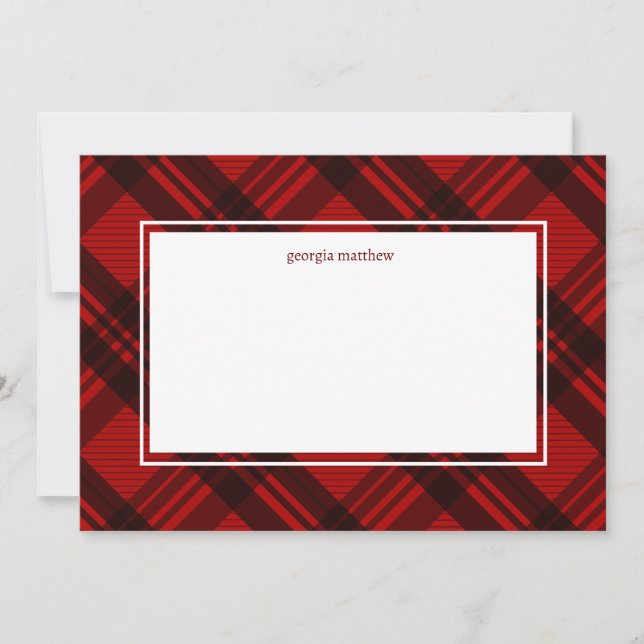 Tarjeta de Nota de Plaid Red Gingham de Moda Moder (Anverso)