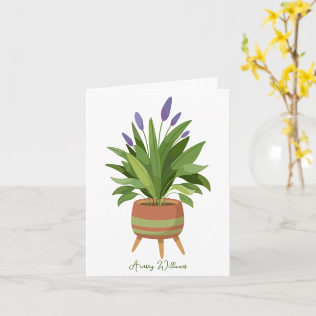 Tarjeta de nota de planta en maceta personalizable (flor amarilla)
