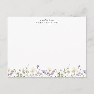 Tarjeta de nota de pradera de flores silvestres