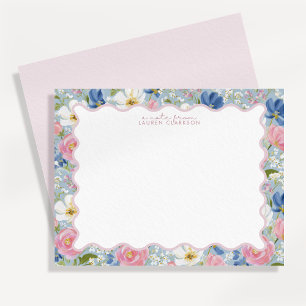 Tarjeta de nota de pradera floral con borde ondula