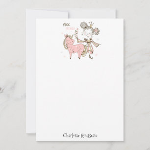 Tarjeta de nota de princesa rosa de unicornio