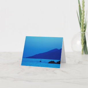 tarjeta de nota de puesta de sol azul y barco