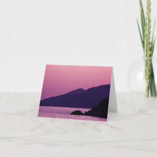 tarjeta de nota de puesta de sol de montaña púrpur