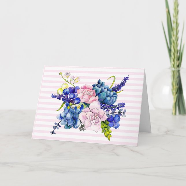 Tarjeta de nota de ramo de flores de acuarela rosa (Anverso)