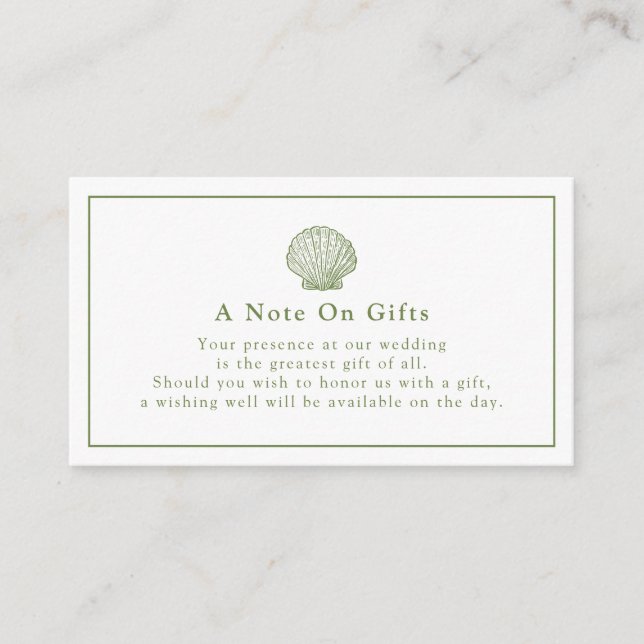 Tarjeta de nota de regalo de boda con concha de ma (Anverso)