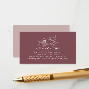 Tarjeta de nota de regalo de boda de girasol y cal