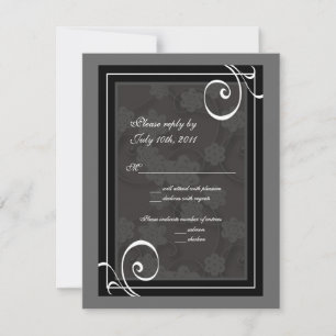 Tarjeta de nota de respuesta de RSVP de boda negro