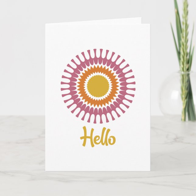 Tarjeta de nota de retro Sunburst en oro y púrpura (Anverso)