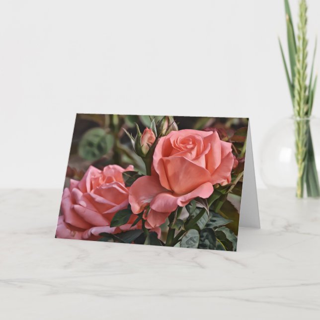 Tarjeta de nota de rosas rosadas de Peachy (Anverso)