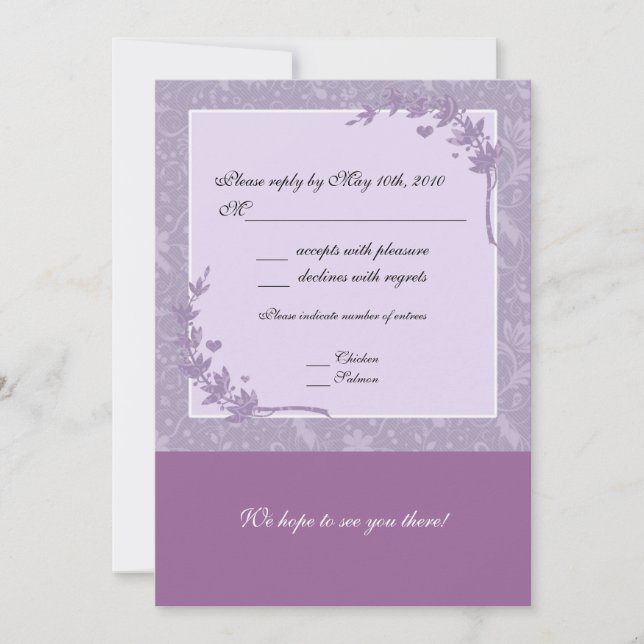 Tarjeta de nota de RSVP de boda de lavanda (Anverso)