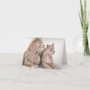 Tarjeta de nota de saludo de pareja de leones