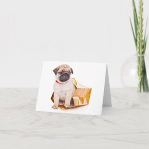 Tarjeta de nota de saludo en blanco con perro cach