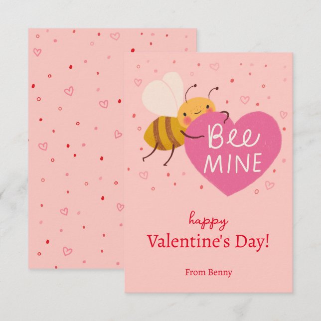 Tarjeta de nota de San Valentín Cute Bee Kids Clas (Anverso / Reverso)