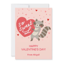 Tarjeta de nota de San Valentín Cute Raccoon Kids 
