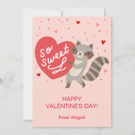 Tarjeta de nota de San Valentín Cute Raccoon Kids