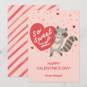 Tarjeta de nota de San Valentín Cute Raccoon Kids