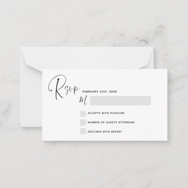 Tarjeta de nota de script blanco negro para Boda R (Anverso)