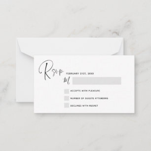 Tarjeta de nota de script blanco negro para Boda R