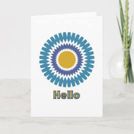 Tarjeta de nota de Sunburst moderna en azul y oro
