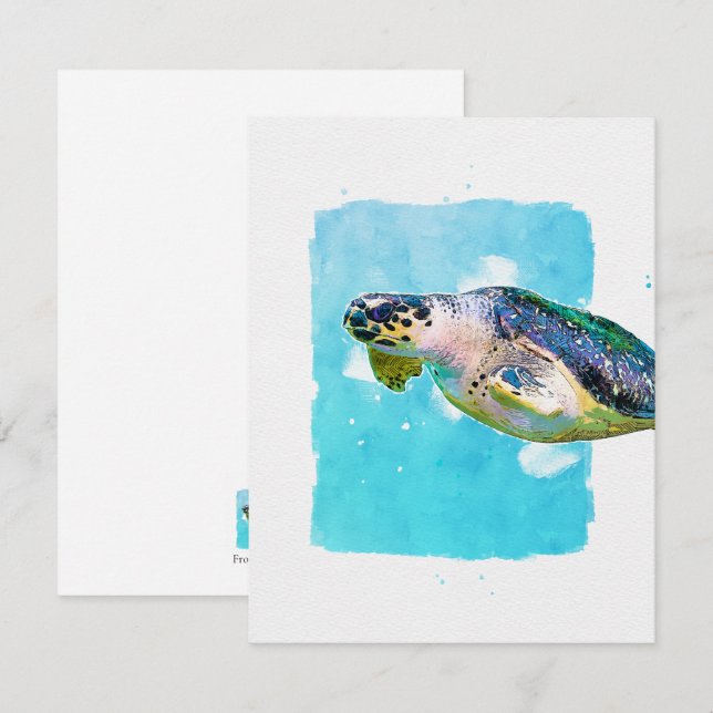 Tarjeta de nota de tortuga marina para cualquier o (Anverso / Reverso)