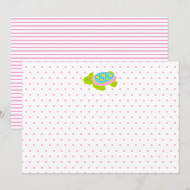 Tarjeta de nota de tortuga marina rosa Stationery (Anverso / Reverso)