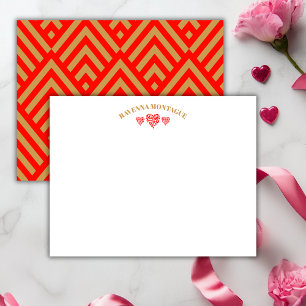 Tarjeta de nota de tres corazones de manzana roja 