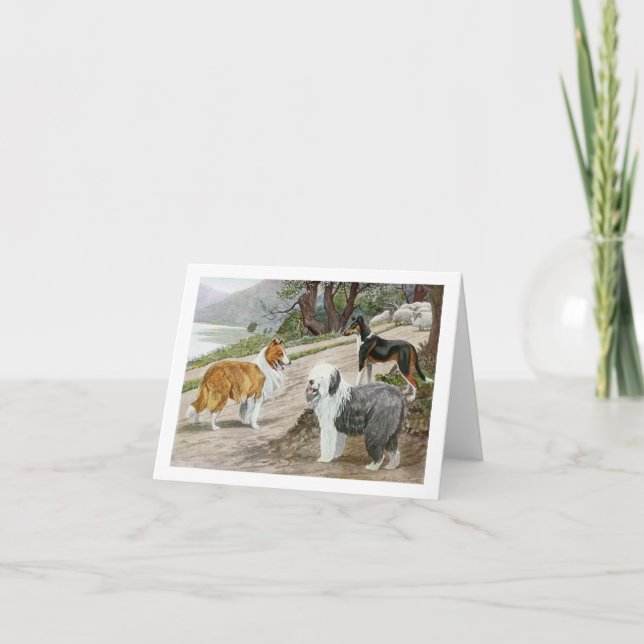 Tarjeta de nota de trío de perro de época (Anverso)