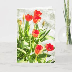 Tarjeta de nota de tulipanes rojos en flor