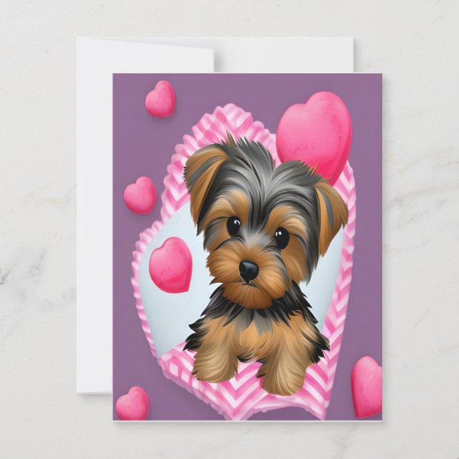 Tarjeta de nota de Valentine Yorkie y Hearts (Anverso)