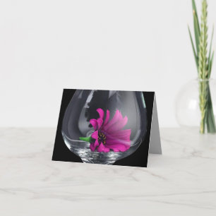 Tarjeta de nota de vidrio floral Fushia