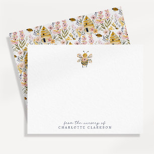 Tarjeta de nota de vivero de abeja floral