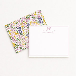 Tarjeta de nota de vivero de flores silvestres de