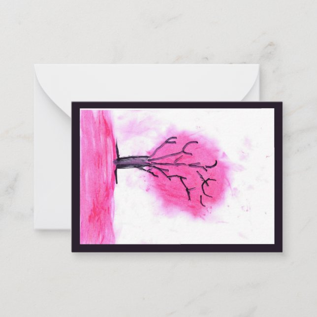 Tarjeta de nota del árbol rosa (Anverso)