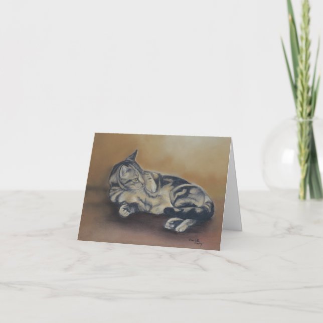 Tarjeta de nota del arte del gato de la panza del (Anverso)