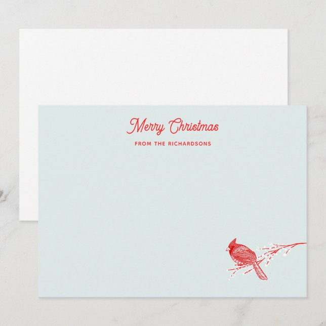 Tarjeta de nota del cardenal rojo de los navidades (Anverso / Reverso)
