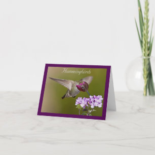 Tarjeta de nota del colibrí en vuelo