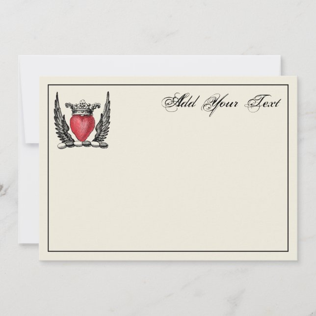 Tarjeta de nota del Escudo Heraldic Heart Wings Co (Anverso)