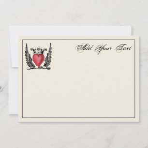 Tarjeta de nota del Escudo Heraldic Heart Wings Co