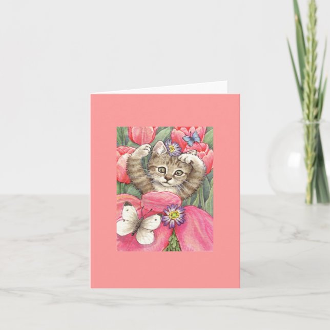 Tarjeta de nota del espacio en blanco del gatito (Anverso)