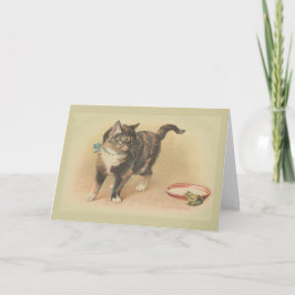 Tarjeta de nota del gato y de la rana del vintage