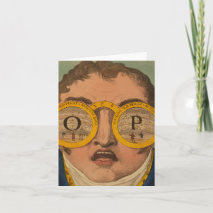 Tarjeta de nota del hombre con gafas de ópera del