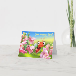 Tarjeta de nota del personalizado Ladybug y flores