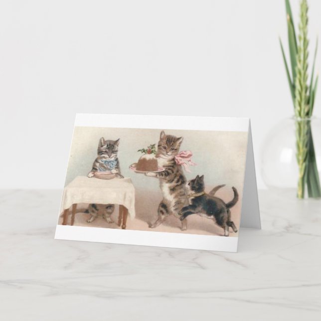 Tarjeta de nota del postre del navidad del gato y (Anverso)