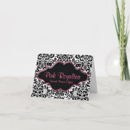 Tarjeta de nota del salón Damask Black White Pink