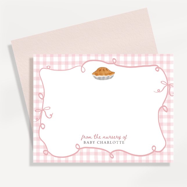 Tarjeta de nota del vivero Cutie Pie Pink Gingham (Subido por el creador)