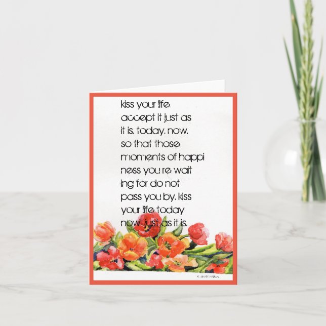 Tarjeta de nota doblada "besa tu vida" (Anverso)